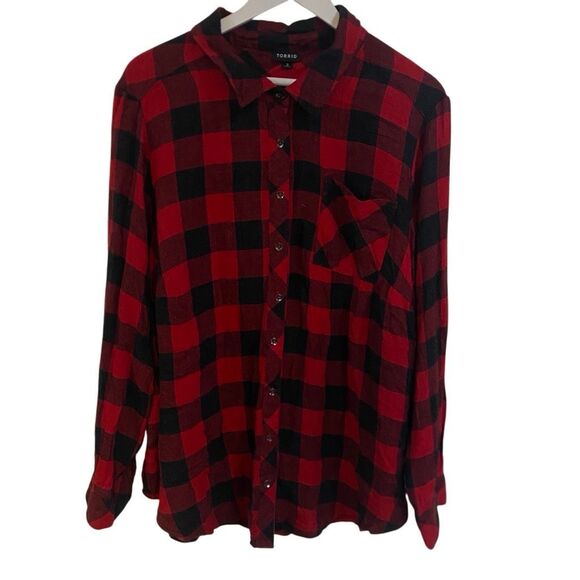 Torrid size 3XL flannel button down red black long sleeve - Picture 1 of 4